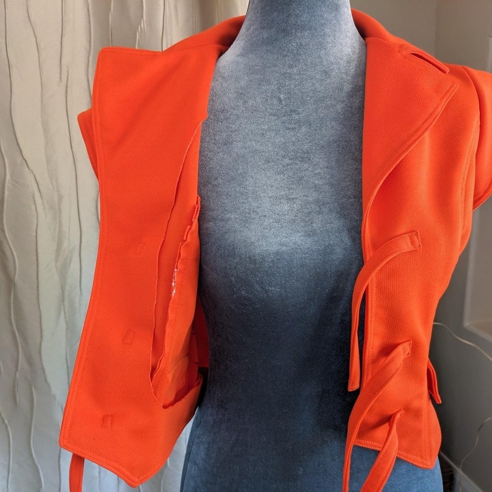 Vintage 70s Mod Cropped Top Vest XS/S Orange Tie Front Waistcoat Space Age - Picture 9 of 14